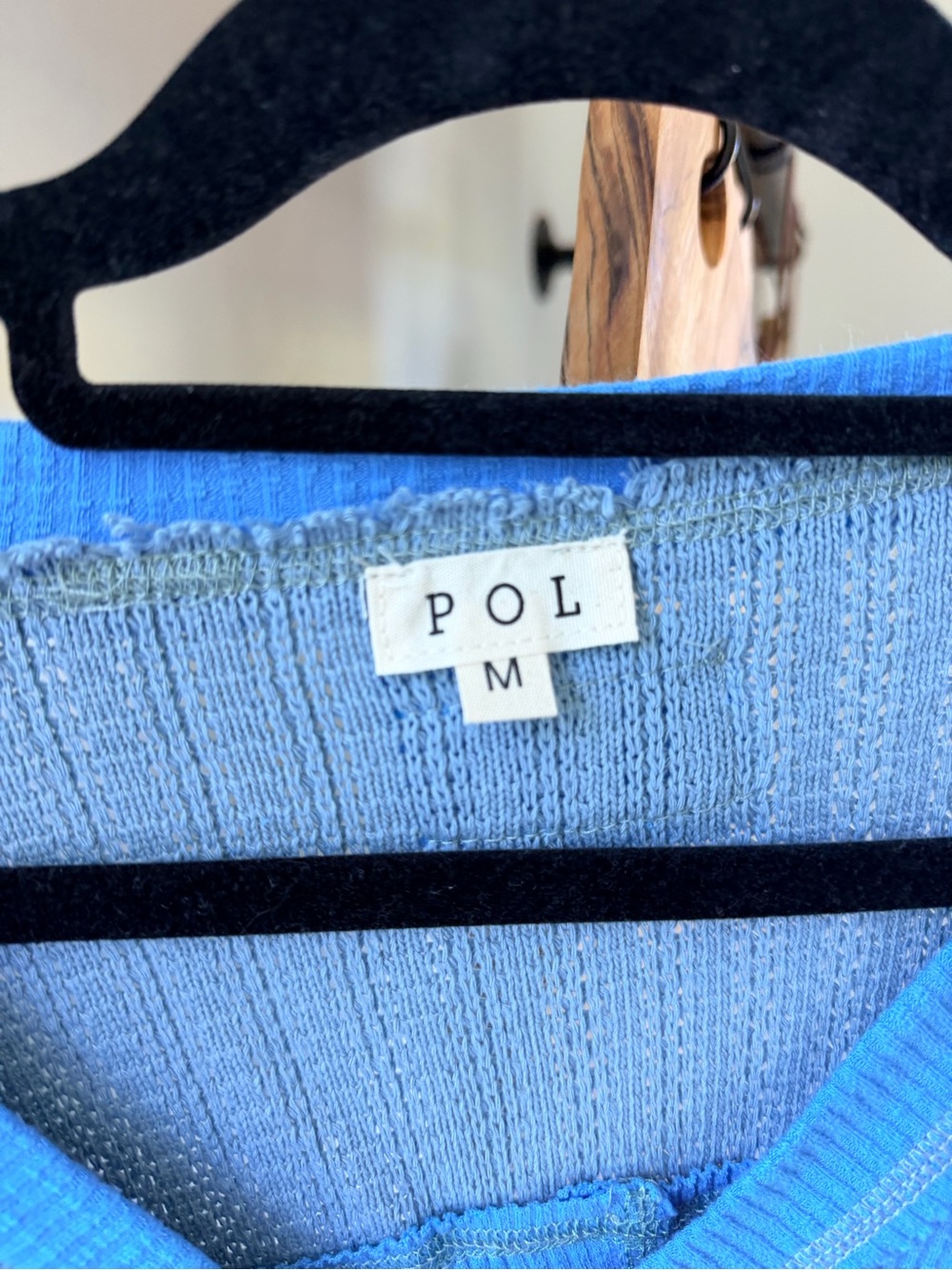 POL Patchwork V-Neck Pullover in Blue and Cream - Picture 3 of 3